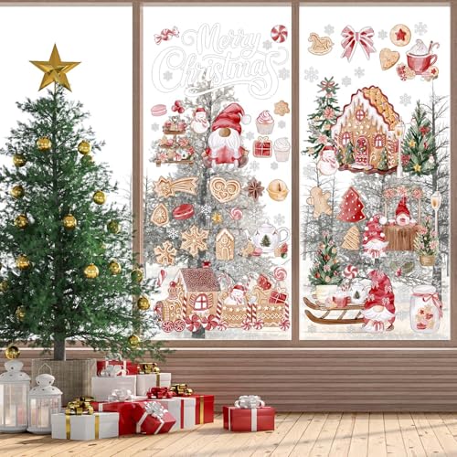 Merry Christmas Window Stickers, Xmas Gingerbread Man Wall Stickers, Xmas Santa Wall Decorations, Gingerbread Man Removable Home Sticker for Window Decoration, Christmas Sticker Gifts for Boys Girls