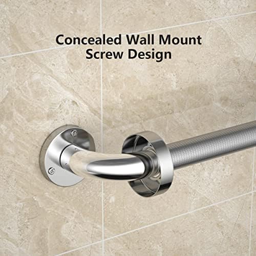 16 Inch Anti Slip Shower Grab Bar, YuanDe Chrome Finish Stainless Steel Bath Grab Bar, Knurled Bathroom Safety Rail, Shower Handrail Support, Handicap Elderly Injury Senior Balance Assist Handles