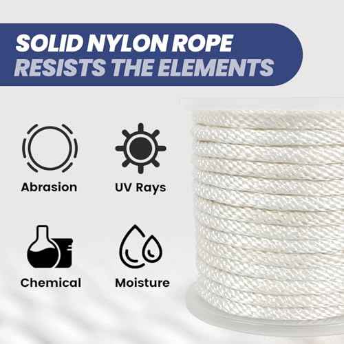 1/2 Inch Nylon Rope 100 Ft ? Multipurpose Solid Braided Rope ? Ideal Use for Camping, Clothesline, Marine, Flag Line ? Abrasion & UV Resistant ? Shock Absorption Rope for Indoor Outdoor