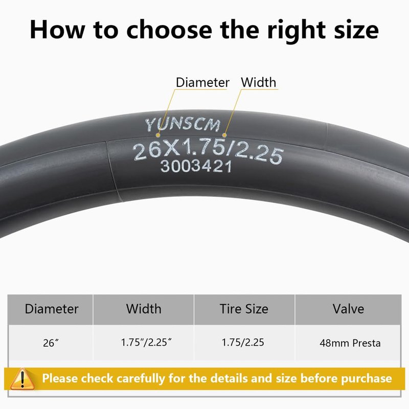 2-PCS 26'' Heavy Duty 26x1.75/1.95/2.10/2.125/2.25 Bike Tubes FV48mm Presta Valve 45/57-559 Bicycle Tubes Compatible with 26 x 1.75 26x1.95 26x2.0 26x2.10 26x2.125 26x2.20 26x2.25 Bike Tire Tubes