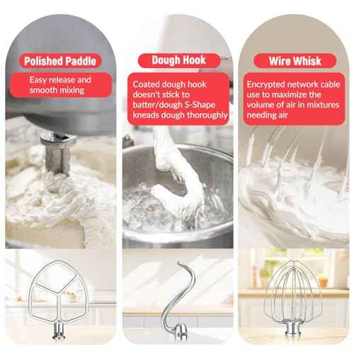 Kitchen Mixers Accessories for KitchenAid Mixer, 6 QT Dough Hook K256WW Wire Whip and Flat Blade Paddle Stainless Steel Attachments for Kitchen aid 5.5-6 Quart Tilt-Head Aid Stand Mixer