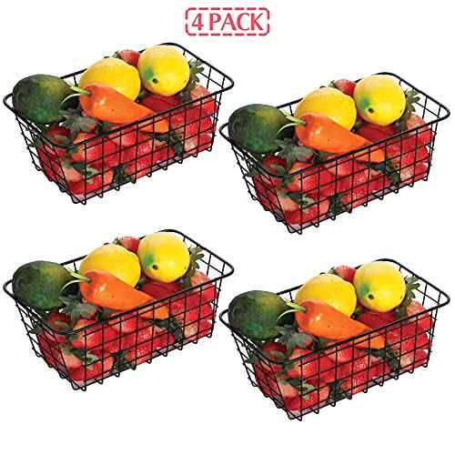 4 Pack Wire Storage Baskets Household Metal Wall-Mounted Containers Organizer Bins for Kitchen Bathroom Freezer Pantry Closet Laundry Room Cabinets Garage Shelf, Medium