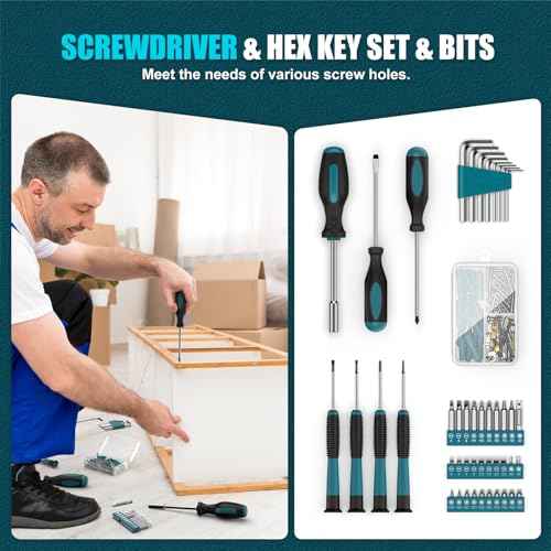 Sundpey Tool Kit 206PCs with Drill - 12V Cordless Power Drill Combo Home Tool Set - Portable Basic General Household Toolbox for Men Women for Garden Office House Repair (Screwdriver Set & Pliers Set)