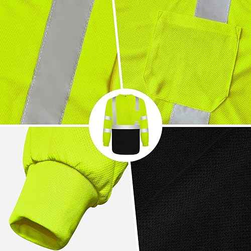 TCCFCCT Hi Vis Shirts for Men Class 3 Long Sleeve High Visibility Shirts for Men Women Construction Work, Surveyors, Meets Ansi, Yellow XL 3pcs