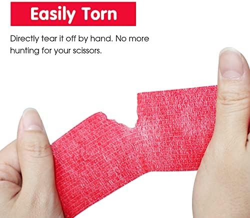 Self Adherent Cohesive Bandage2"x5 Yards First Aid Bandages Stretch Sport Athletic Wrap Vet Tape for Wrist Ankle Sprain and Swelling,Red(12 Rolls)