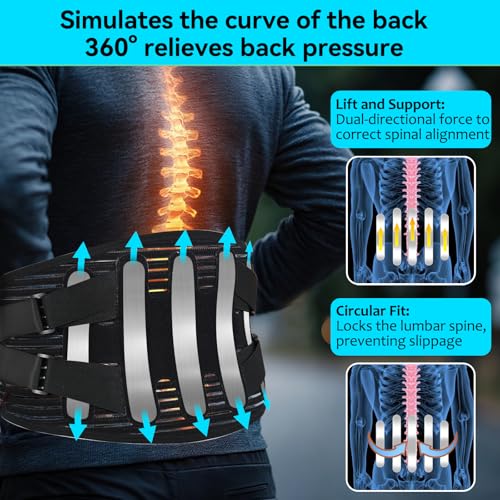 Back Brace for Lower Back Pain Women Men, Adjustable Lumbar Support Brace with Bionic Support System, Breathable Lower Back Brace for Work, Herniated Disc, Sciatica, Scoliosis (Large)