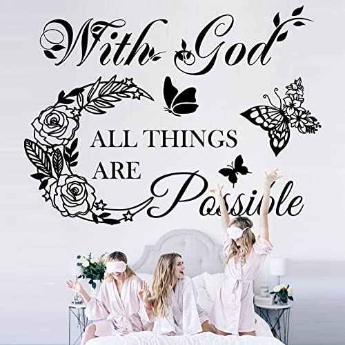 Inspirational God Things are Possible Vinyl Wall Sticker Peel and Stick Quote Bible Sticker Christian Wall Decor Quote Wall Art Stickers for Home Walls Living Room Bedroom Decoration