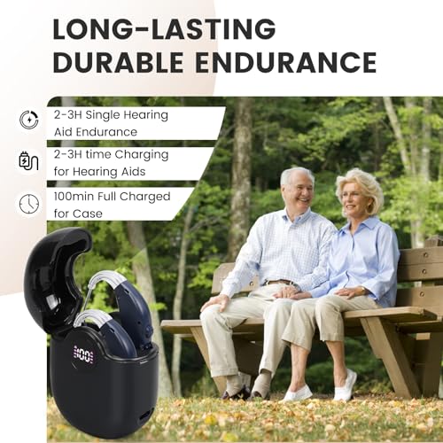 Hearing Aids Hearing Amplifiers for Seniors Rechargeable with Noise Cancelling Hearing Aid Loss Amplifier Seniors and Adults with Charging Case-Black