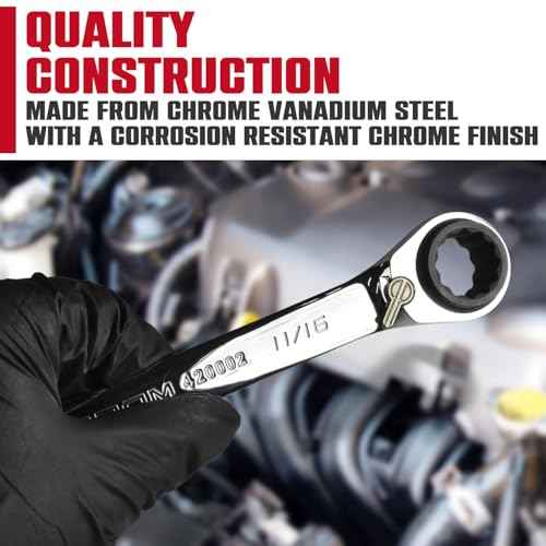 CROM 4-in-1 Reversible Ratcheting Wrench Set - 2 Piece, SAE, Double Box End Ratcheting Speed Wrench Set, 5/16¡±, 3/8¡±, 7/16¡±, 1/2", 9/16¡±, 5/8¡±, 11/16¡±, 3/4¡±, CR-V Steel, Mirror Polished (SAE 2 Piece)