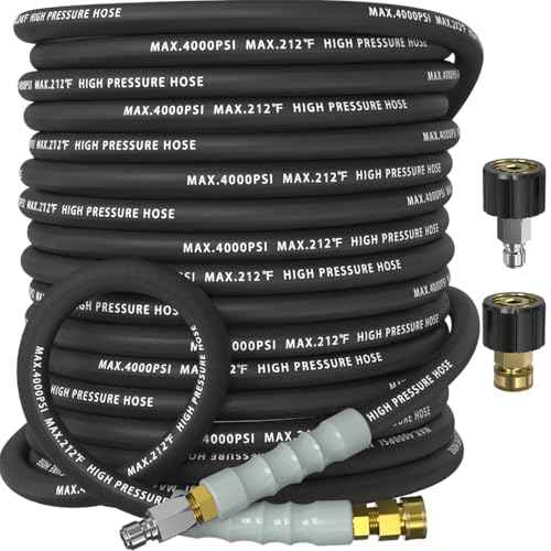 Pressure Washer Hose 50FT 4000 PSI, Kink Resistant Steel Braided Layer & NonMarking Rubber for Hot/Cold Water, High Power Washer Hose With 3/8 Inch Quick Connect & M22 Fitting, Black