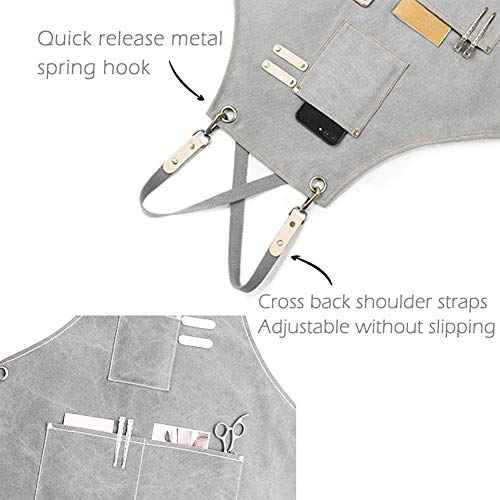 NEWGEM Cotton Denim Apron with Pockets for Women Chef Kitchen Cooking Gardening Painting