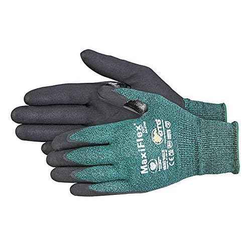 MaxiFlex 34-8743 Cut Resistant Nitrile Coated Work Gloves with Green Knit Shell and Premium Nitrile Glove