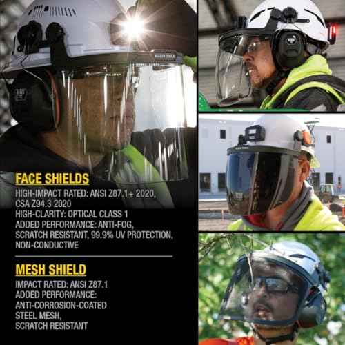 Klein Tools Face Shield for Safety Helmet and Cap-Style Hard Hats, Impact Rated, Anti-Fog, Low-Profile Design for Grinding