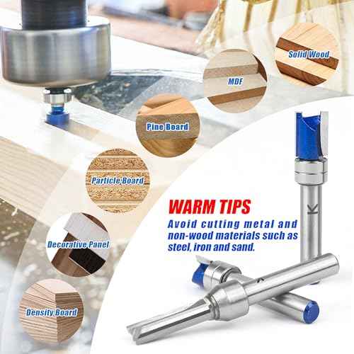 6Pcs Pattern Flush Trim Router Bits 1/4 Inch Shank, Carbide Tipped Template Top Bearing Flush Trim Cut Router bit Set, Pattern and Mortising Trim Router Bit for Wood Trimming
