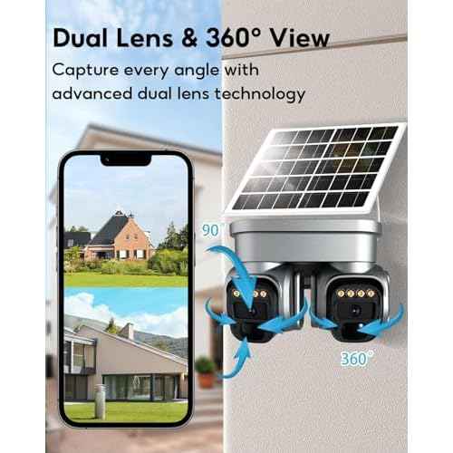 No WiFi Security Camera,4G LTE Cellular Security Camera Outdoor with Dual Lens 360¡Æ View, 2K Color Solar Cellular Cam Night Vision,PIR Motion Sensor,2 Way Talk,IP66 Waterproof, Built in SIM,Black