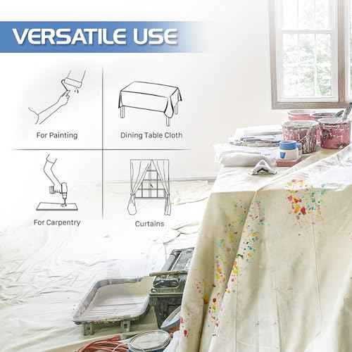 Utopia Drop Cloth for Painting (4x5 ft, 1 Pack) Washable and Reusable Canvas Fabric for Furniture & Floor Protection Highly Absorbent Paint Cover - Duck Dropcloth for Outdoor and Indoor Use