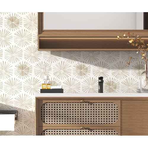 Modern Peel and Stick Wallpaper Boho Self Adhesive Wallpaper Peel and Stick Geometric Contact Paper White and Beige Wall Paper Removable Wallpapers 17.3''¡¿78.8'' for Bedroom Bathroom Cabinets Decor