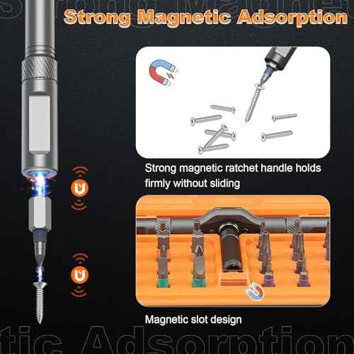 42 In 1 Magnetic Screwdriver Set, Ratcheting Screwdriver Set with Detachable Handle, Multi Magnetic Bits, Portable Repair Tools for DIY, Electronics, Car, Bicycle, Computer(Orange)