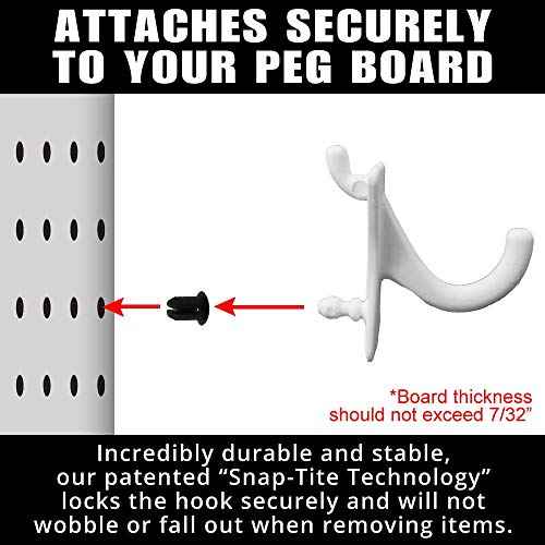 PegPro¢ç J Hooks Kit for Standard ¡°Wood Fiber¡± pegboard ? Durable Plastic Pegboard Hooks - for Garage, Kitchen, Craft Room, and More (J Hook - 24 Pack, White)
