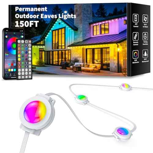 150FT Permanent Outdoor Lights Waterproof, Smart RGB Eaves Lights with App/Remote Control, DIY Scene Modes, LED Outdoor Lighting for Christmas Holidays Daily Party House Roof Lighting