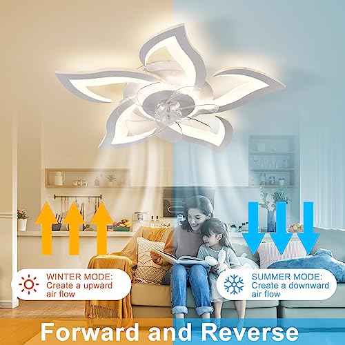26" Geometric Ceiling Fan with Light Remote Control, 6 Speeds 3 Colors, White Low Profile Flush Mount Ceiling Light for Kitchen Bedroom Living Room