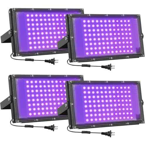 100W LED Black Lights for Glow Party - Waygor UV Blacklight Floodlight 395nm BlackLights Spotlight Purple Black Light Flood Light Fluorescent UV Lights Lamp for Halloween Decor (4 Pack)
