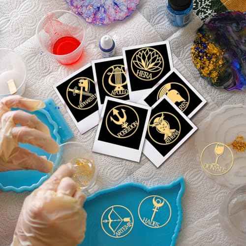 OLYCRAFT 13pcs 1.6x1.6 Inch Greek Gods Symbol Stickers - Gold Metal Stickers for Scrapbooks, DIY Resin Crafts, Phone & Water Bottle Decor