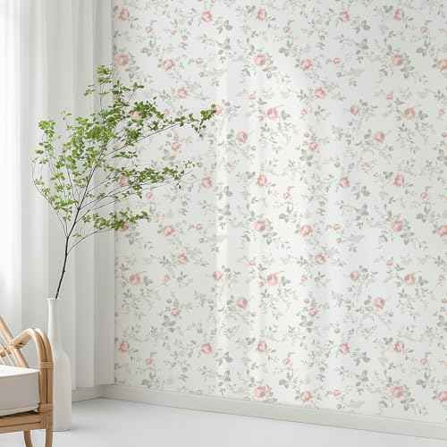 Floral Peel and Stick Wallpaper Boho Flower and Leaf Contact Paper Removable Self Adhesive Waterproof Wall Paper for Decorative Bedroom Bathroom Home Wall Furniture Decal 17.32inW 118.11inL