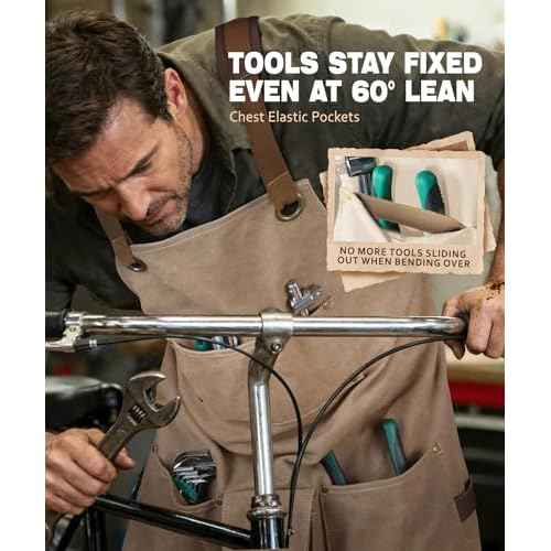 ARCFOX Woodworking Apron for Men - 16oz Soft Washed Canvas with 9 Pockets, Cross-Back Straps & Thick Pads - Adjustable S-XXXL for Mechanics, DIY Crafters - Comfort Focused Tool Apron