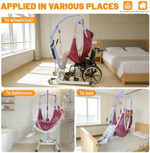 Full Body Patient Lift Sling - 440lbs Heavy Duty Breathable Mesh Shower Sling for Bathing & Toileting, Universal Transfer Sling Mobility Aid for Elderly, Seniors & Home Care (Purple, Large)
