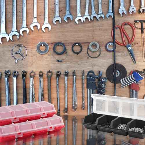 4 Pack Screw Organizer Box with Lids, 4 Compartments Tool Bin Stackable Sorting Screw Toolbox for Garage Nails Hardware Workbench Organizing Storage, Red & Black