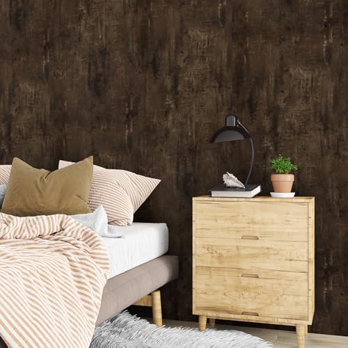 Wallercity Faux Brown Wood Grain Contact Paper Thickened Concrete Wallpaper Peel and Stick Removable Dark Wood Contact Paper Industrial Brown Wallpaper for Countertops Bathroom Kitchen 15.8''x78.7''