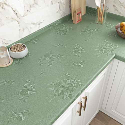 Wallercity Sage Green Wallpaper Self Adhesive Rose Embossed Floral Peel and Stick Wallpaper for Bedroom Walls Waterproof Textured Floral Contact Paper for Kitchen Countertops Cabinets 15.8''x78.7''