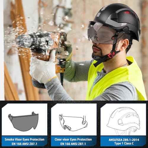 Safety Helmet with Build-in Visor, Hard Hat with Vented Design, ANSI Z89.1 Certified, Ideal for Industrial and Construction