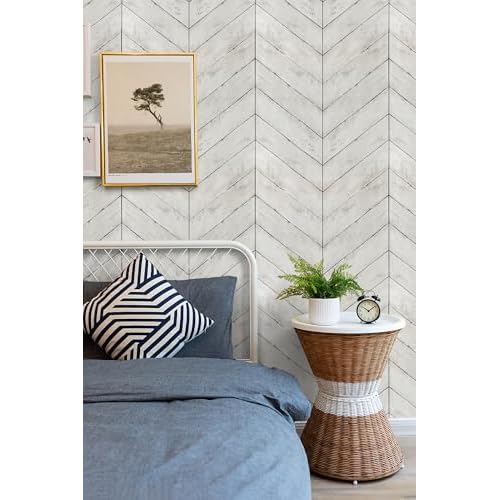 CiCiwind Wallpaper Peel and Stick White Grey Wood Wallpaper Distressed Wood Textured Contact Paper Herringbone Self Adhesive Removable Wallpaper for Bathroom Cabinets Decor 78.7"¡¿16.8"