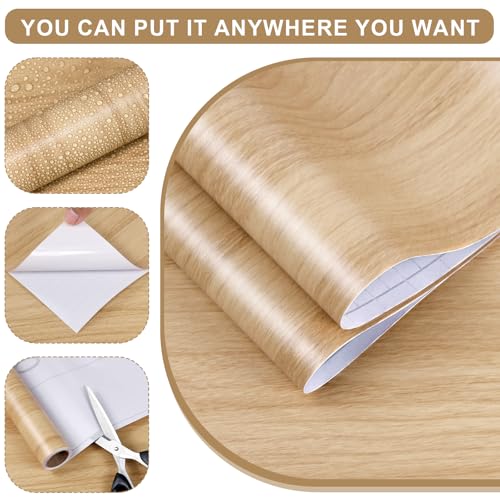 Wood Grain Contact Paper 17.3"x120" Oak Wood Look Peel and Stick Wallpaper Vintage Removable Self Adhesive Vinyl Faux Wood Wallpaper for Cabinets Countertops Covering