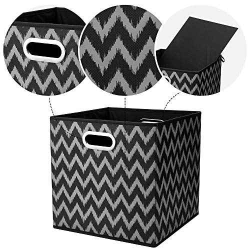 Foldable Cube Storage Boxes 13x13x 13 in Fabric Storage Cubes Bins Black Cube Inserts Storage Chevron Printed Cloth Storage Basketes Folding Drawer for Organizers Shelf Closet,QY-SC03-3