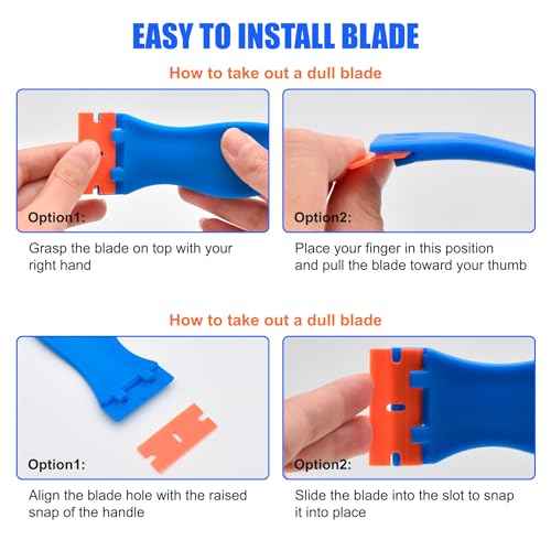 8 Pcs Plastic Razor Blade Scraper and 100 Pcs Blades, Remove Label Decal Tool£¬ Forwithout Scratches Plastic Razor Blade Scraper, Adhesive Remover for Stickers, Kitchen Appliances and Paints on Window