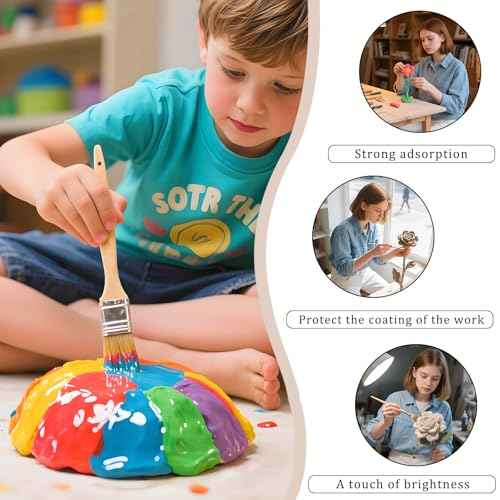 Air Dry Clay Glaze & Varnish - 2 oz High Gloss Polycrylic Finish with 2 Brushes | Scratch Resistant, Waterproof Sealant | Prevents Cracking for Clay Crafts (2 oz)