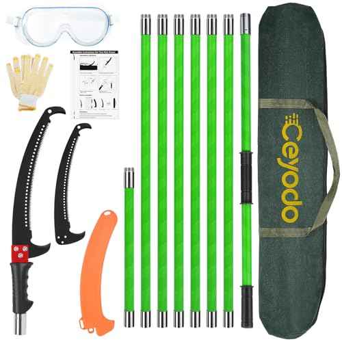 Manual Pole Saw 27ft Extendable Tree Pruner Manual Branches Trimmer Tree Branch Garden Tools Loppers Hand Pole Saws with Lightweight 8 Fiberglass Handles, for Pruning Palms and Shrubs