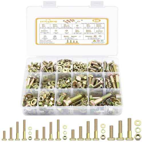 610 PCS Grade8.8 SAE Bolt and Nut Assortment,1/4 5/16 3/8 1/2 Heavy Duty Hex Head Bolts and Nuts Kit with Yellow Zinc Plated, Includes 18 Common Size,Length from 11-65mm