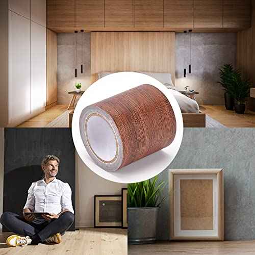 GORGECRAFT 2.2 Inch x 15Ft Wood Textured Adhesive Repair Tape Self Adhesive Patch Realistic Wood Grain Repair Tape High-Adhesive Repair Tape Simulation for Chair Floor Furniture(Coconut Brown)