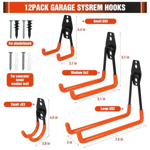 Garage Hooks Ladder Hooks for Hanging Heavy Duty Garage Organizer Wall Mount Metal Garage Storage Organization Tool Hanger Utility Rack for Garage Wall, Shed, Garden, Workshop