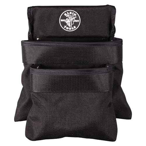 Klein Tools 5702 Tool Pouch, PowerLine Series Utility Pouch Fits Tool Belts up to 2.5-Inch, Strong Rivet Reinforced Stitching, 2-Pocket
