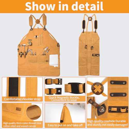 Apron for Men and Women,Tool Apron,Woodworking Apron,Versatile Apron with Multiple Pockets - Perfect,Kitchen Aprons For Women,M-XXXL, Yellow