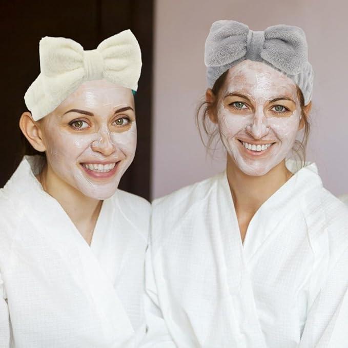AOPRIE SPA Headbands for Washing Face Makeup Headbands with Bow Hair Band Women Facial Head Band Laurel Wrist Towel Wraps For Shower Face Mask Gray Black White Beige, 12 Pack