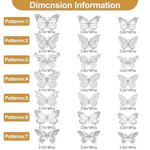 84PCS 3D Butterfly Decorations, 3 Sizes 7 Styles Butterfly Wall Decor Silver Butterflies Decorations for Cake, Butterflies Party, Birthday, Wall