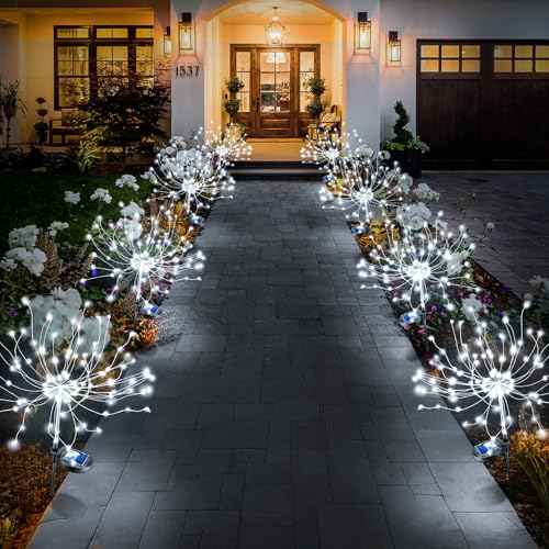 Anordsem Solar Fireworks Lights Outdoor: Garden Light Waterproof for Yard Outside - LED Starburst White Lighting Patio Path Decor 8 Pack - Gardening Gifts for Women Mom Homeowner