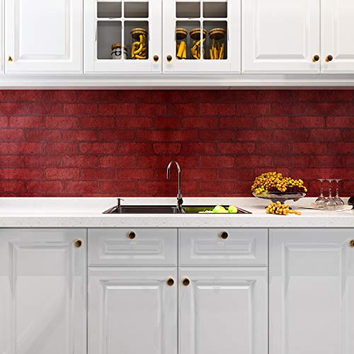 Livelynine Brick Contact Paper Red Brick Wallpaper Peel and Stick Faux Brick Wall Paper Roll Burgundy Wallpaper for Kitchen Backsplash Fireplace Walls Chimney Backdrop Christmas Vinyl Wrap 15.8x78.8