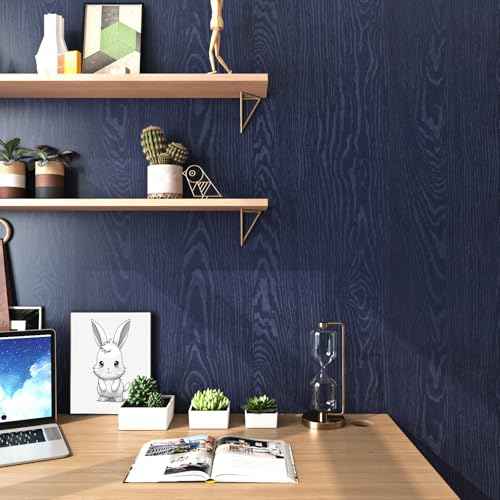 Livelynine Dark Blue Wood Wallpaper Peel and Stick Countertops Waterproof Navy Contact Paper for Cabinets Desk Walls Dresser Cover Top Kitchen Cabinet Wallpaper Matte Wood Grain Vinyl Wrap 15.8x78.8